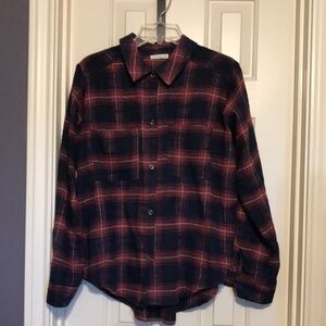 Kori Women's Long Sleeve Plaid Shirt - Navy and Rose